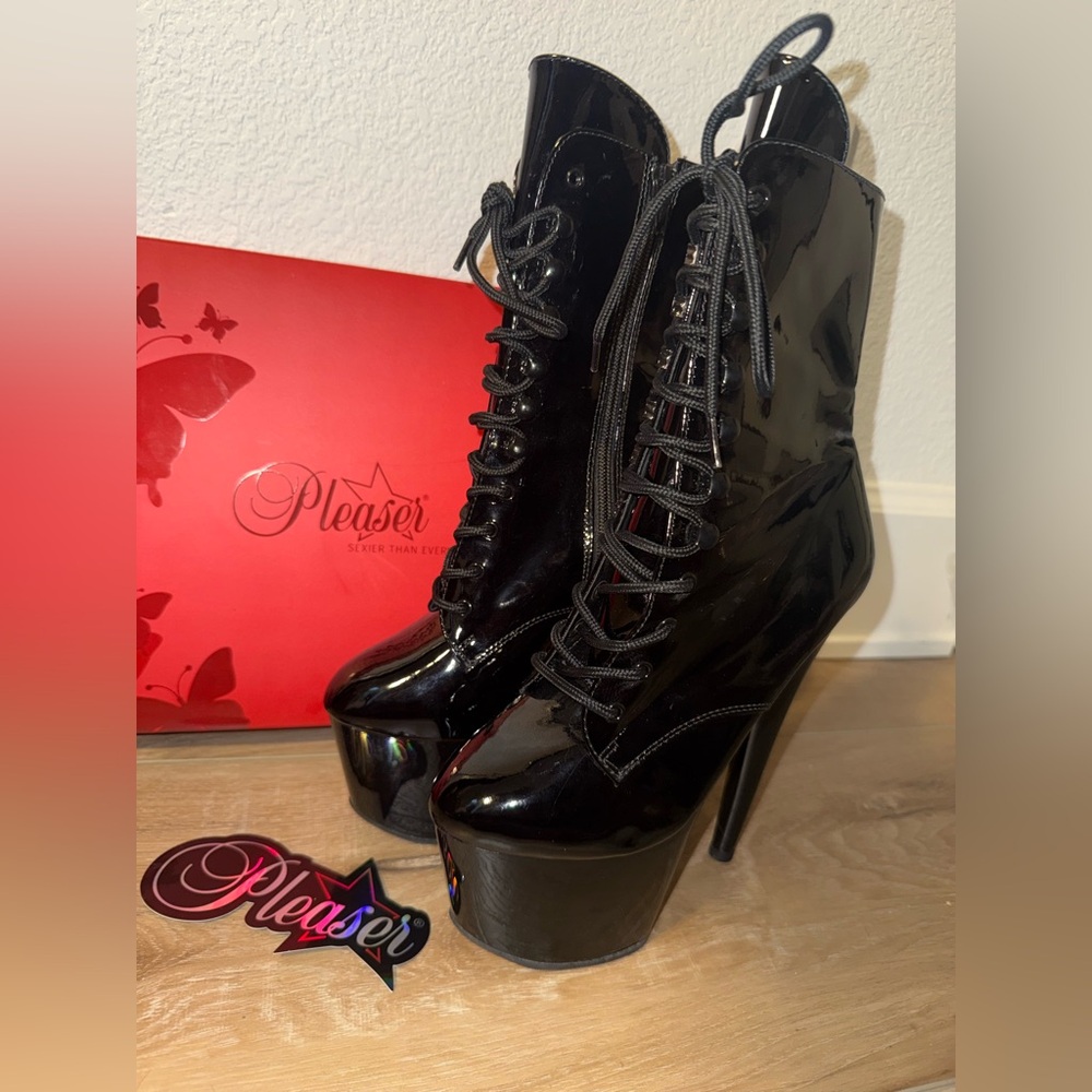 Pleasers: Adore Black Lace-Up Boots